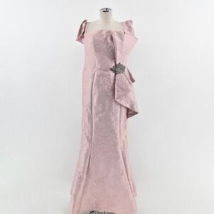Feriani Couture Strapless Bow Ornate Evening Dress Size‎ 14 Mauve 18878 Jacquard
